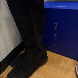 Stuart Weitzman Black Suede Knee-High Boots - 1” heel